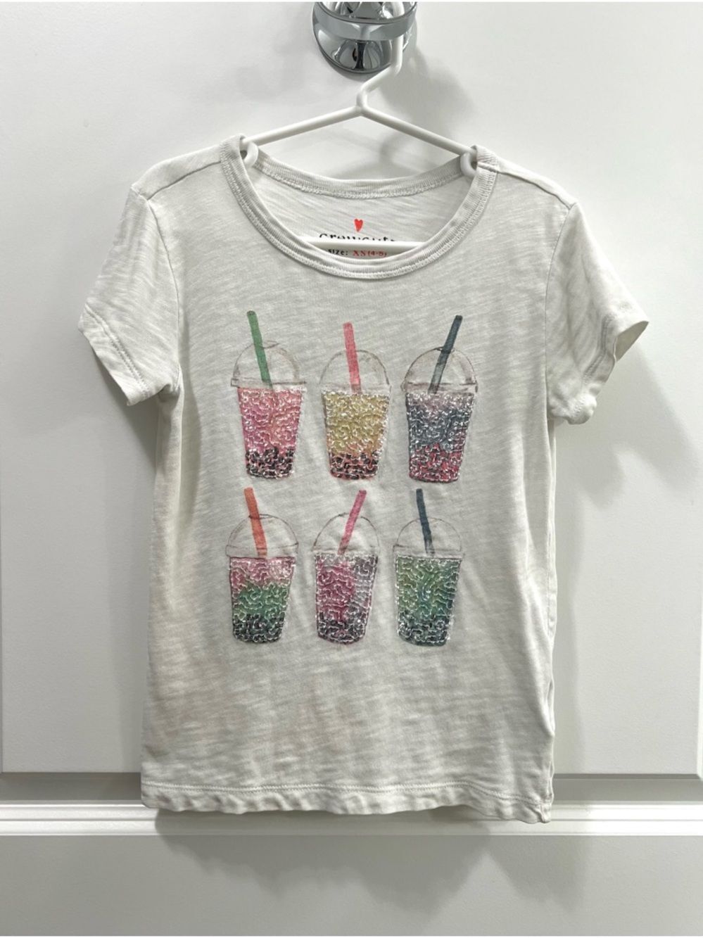 Crewcuts Girls' Sequin Bubble Tea graphic T-shirt Size XS(4-5)